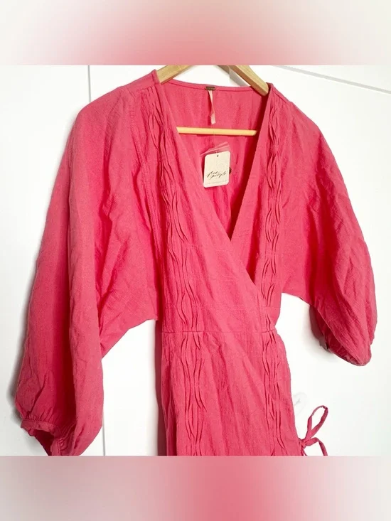 Free People Endless Summer On The Move Midi Dress small Wrap Pink Hibiscus coral - Picture 6 of 11